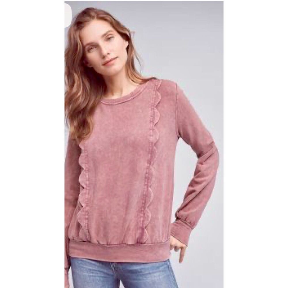 Eri & Ali Anthropologie Weckerlie Scalloped Sweatshirt Acid Washed Mauve Sz S